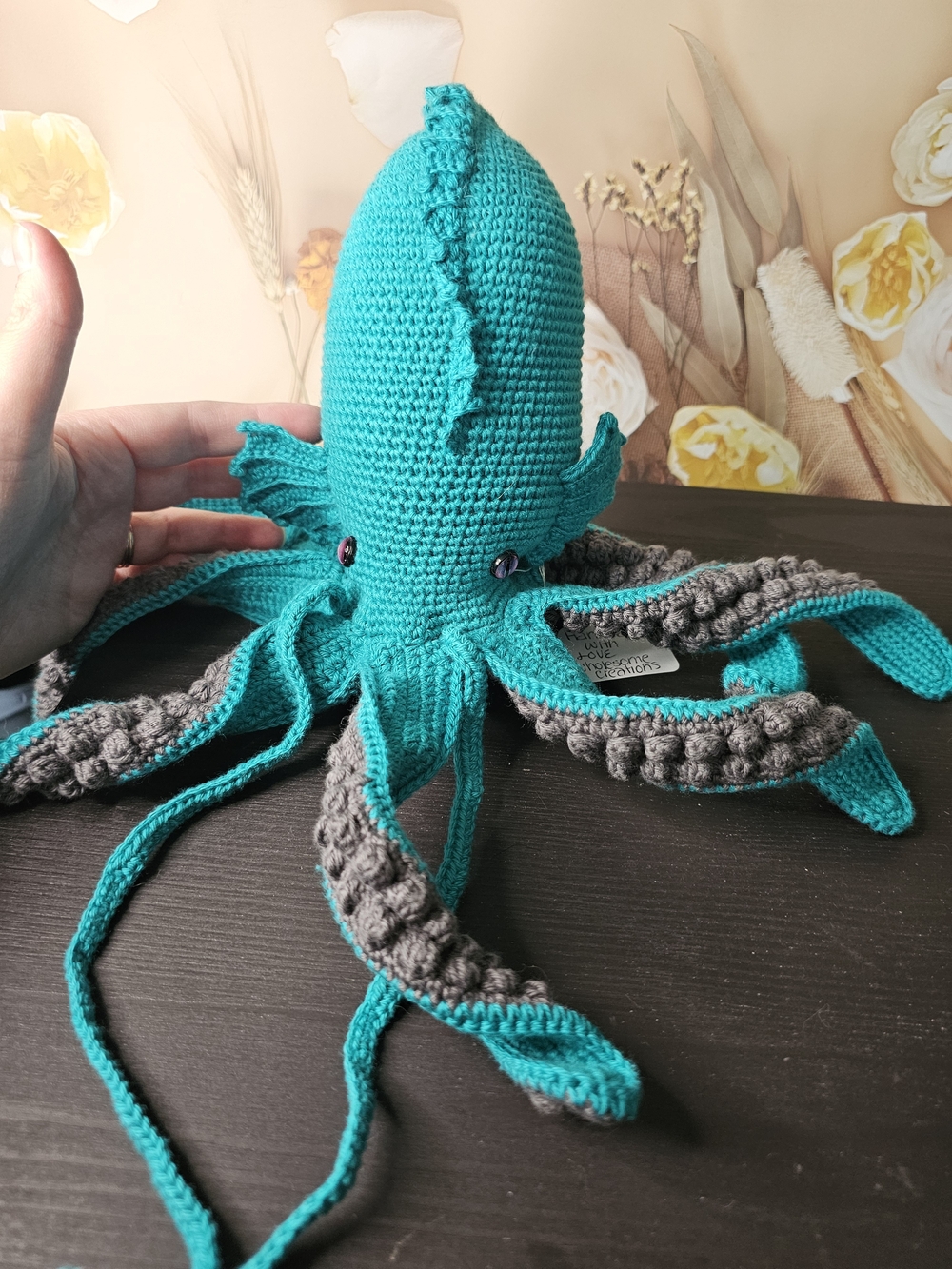 Handmade Teal and Gray Crochet Octopus Plush for Kids